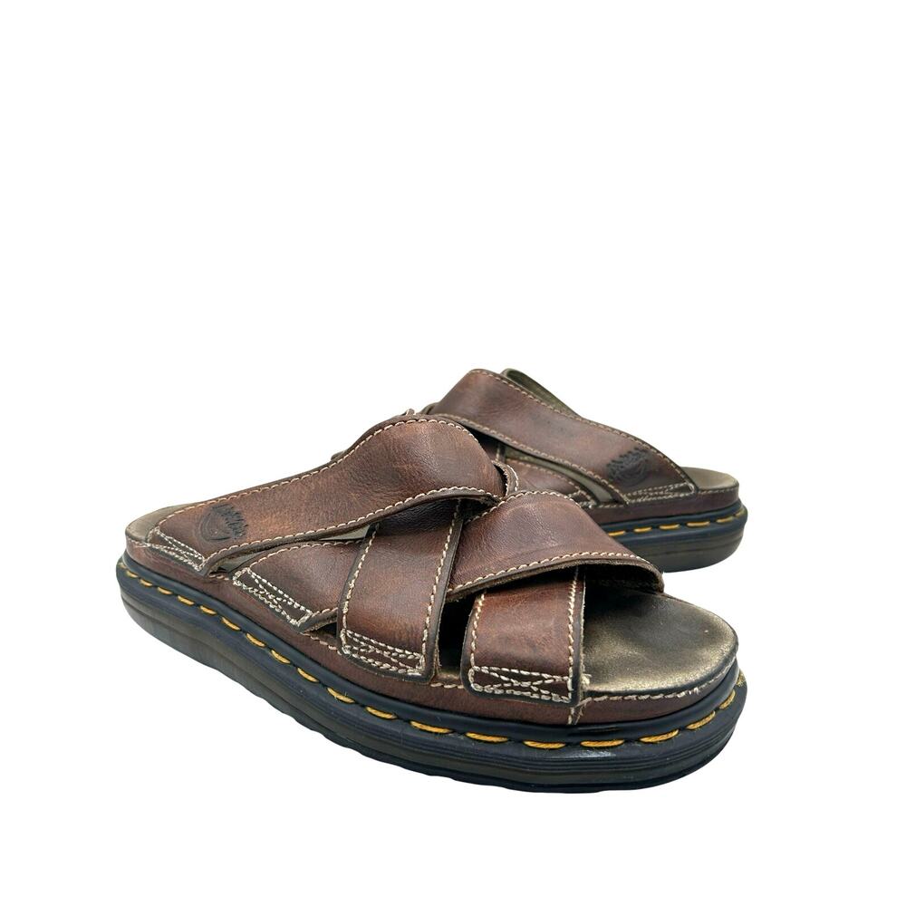 RARE Vintage Dr. Martens Brown Leather Crisscross Platform Sandals Slides MNS 9